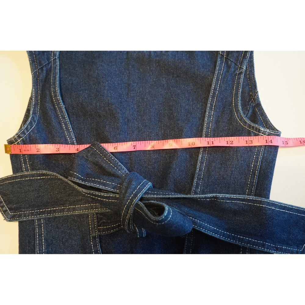 Lioness Dark Wash Denim Open Back Tie Bow Crop Top Small - Picture 10 of 12